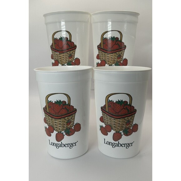 Longaberger Plastic Drinking Cups Strawberries Lot Of 4 - Picture 1 of 5
